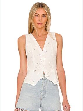 Free People Valleria Vest in Ivory Size Small Eyelet Spring Summer Tank V neck s